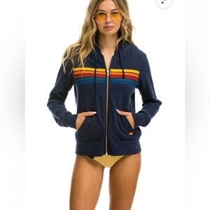 Aviator Nation 5-Stripe Hoodie in Charcoal, XS